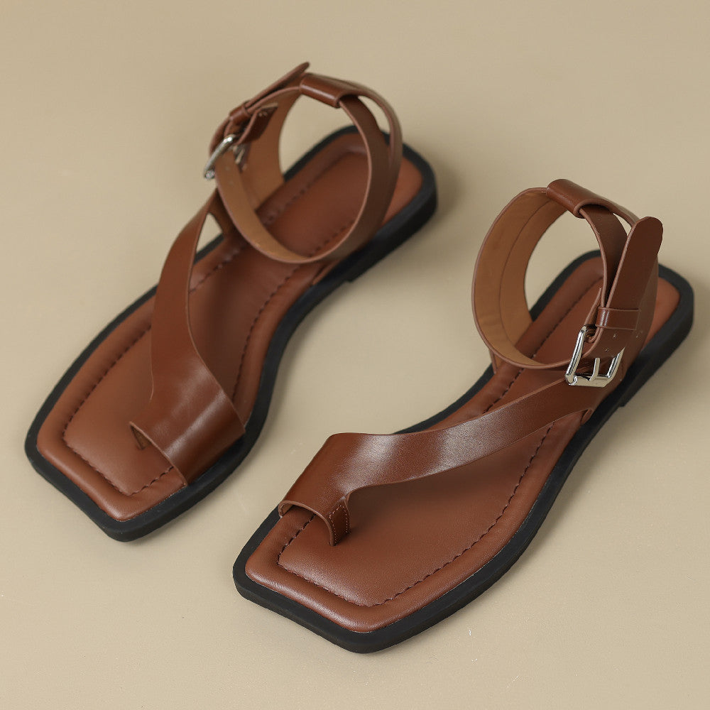 Aiertu  -  women's sandals summer genuine leather narrow band ankle strap flats sandals soft comfortable casual shoes women Aiertu