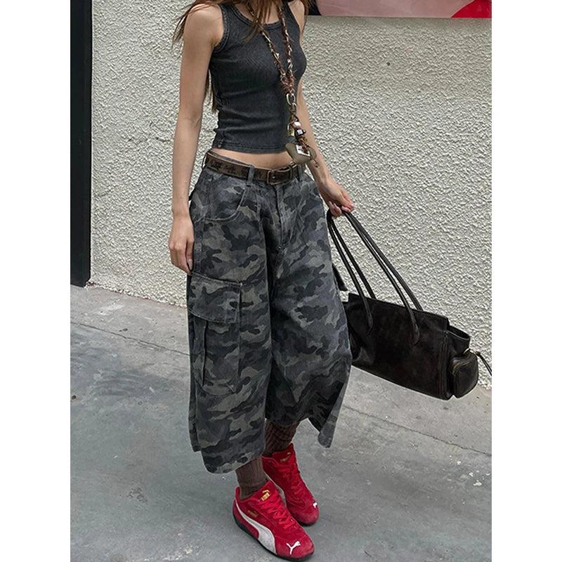 Aiertu  -  Women's Camouflage Cargo Jeans Harajuku Y2k Baggy Denim Trousers 90s Aesthetic Jean Pants Vintage 2000s Emo Trashy Clothes 2025 Aiertu