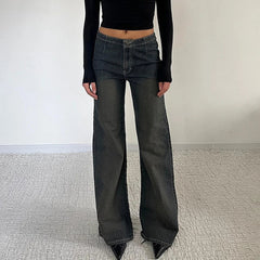 Aiertu  -  American Retro Baggy Jeans Women Fall High Street Casual Denim Pants Y2K Fashion Mid-rise Straight Trousers Outfits Aiertu