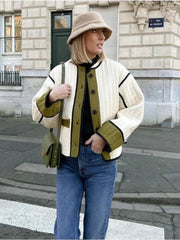 Aiertu  -  Fashion Contrast Cotton Jacket Coat Women Single Breasted Splice Quilted Thermal Jacket Pocket Autumn Lady Casual Outwear Aiertu