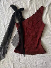 Aiertu  Women Clothing Sexy Vest Crop Tops Off Shoulder Patchwork Gauze Bandage Tunis Camis Temperament Summer Tanks Y2k Accessories Aiertu