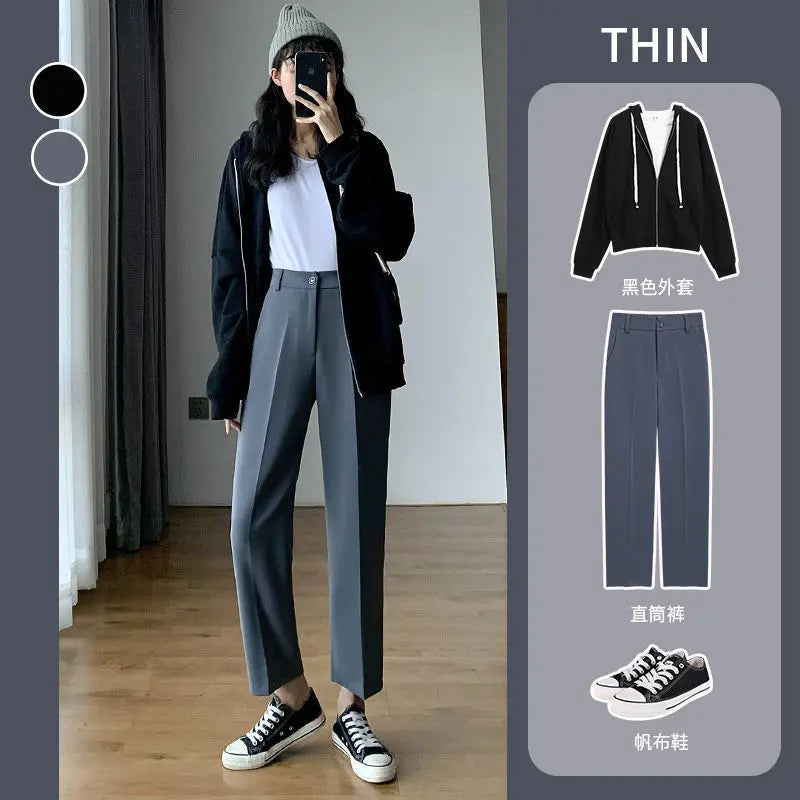 Aiertu Trousers for Women Summer Women's Suit Pants White High Waist Fluid Korean Style Wide Leg Palazzo Straight Fashion Casual Aiertu