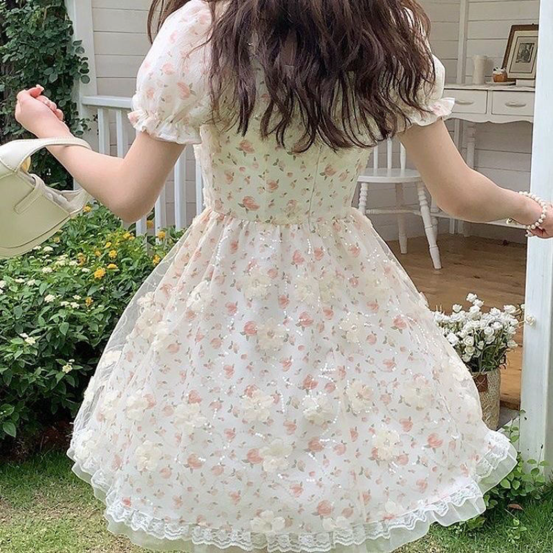 Aiertu Mini Dresses Women Tender Sweet Summer Puff Sleeve Princess Vestidos Elegant Ladies Vintage Prairie Chic Fashion Casual Aiertu