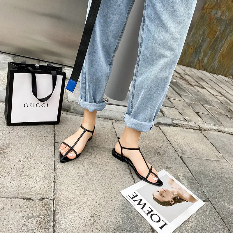 Aiertu  -   Summer New Minimalist Design Fashion All-match Flat Sandals European and American Model Style Women's Shoes Aiertu