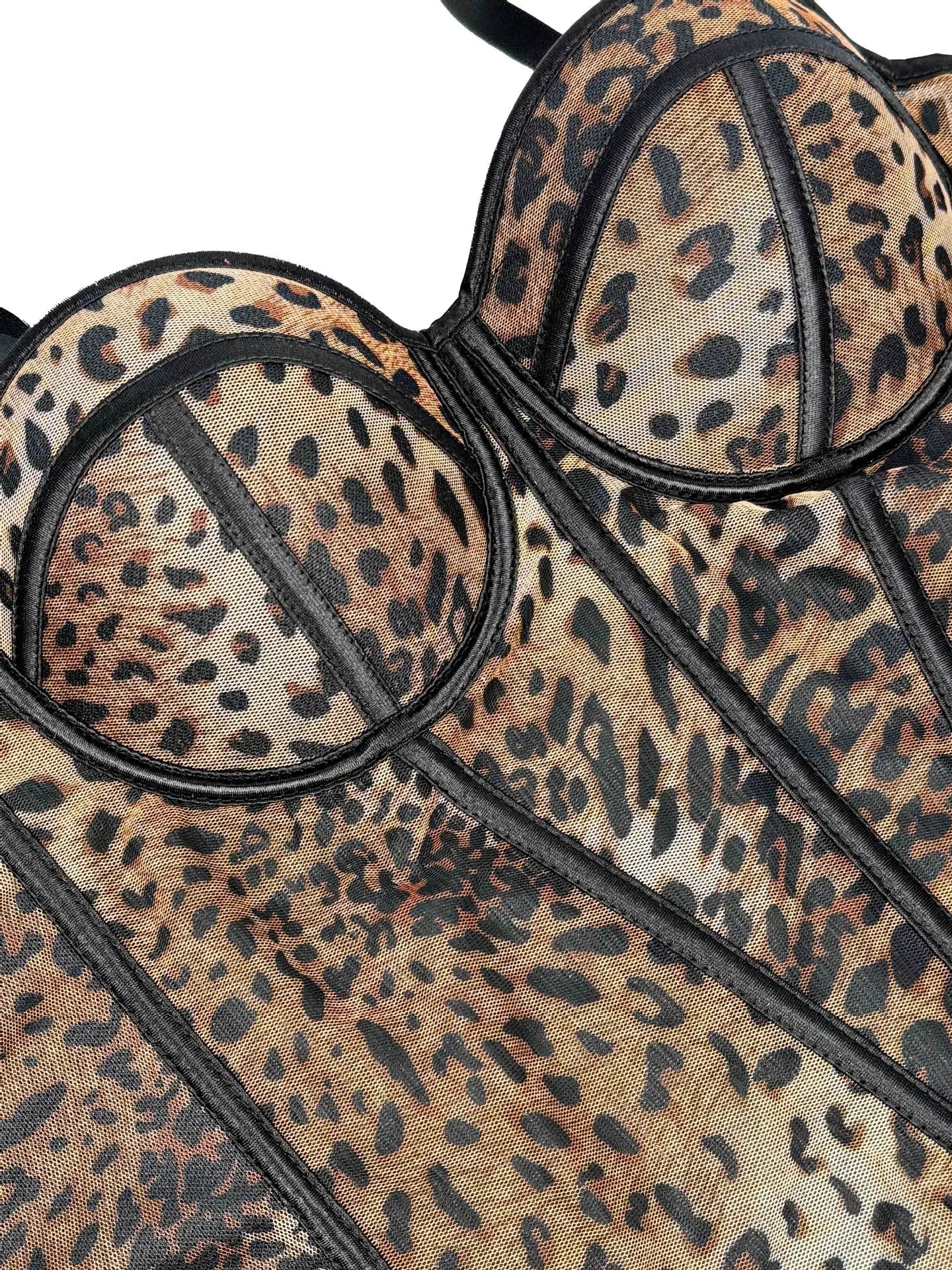 Aiertu  -  Women's Leopard Print Shapewear Splicing Camisole Top Mesh Lace Fishbone Bustier Inner and Outerwear Corset Top Lingerie Aiertu