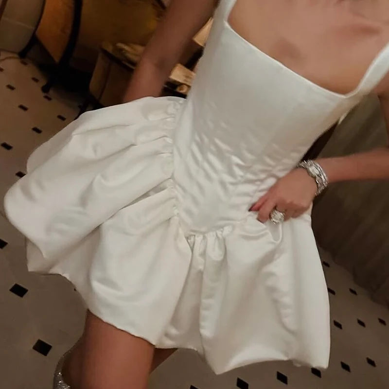 Aiertu  -  Elegant White Party Mini Dress Women Sleeveless Fishbone Slim Sexy Wedding Dresses  Pretty Girl Bridesmaids Robe Short Aiertu