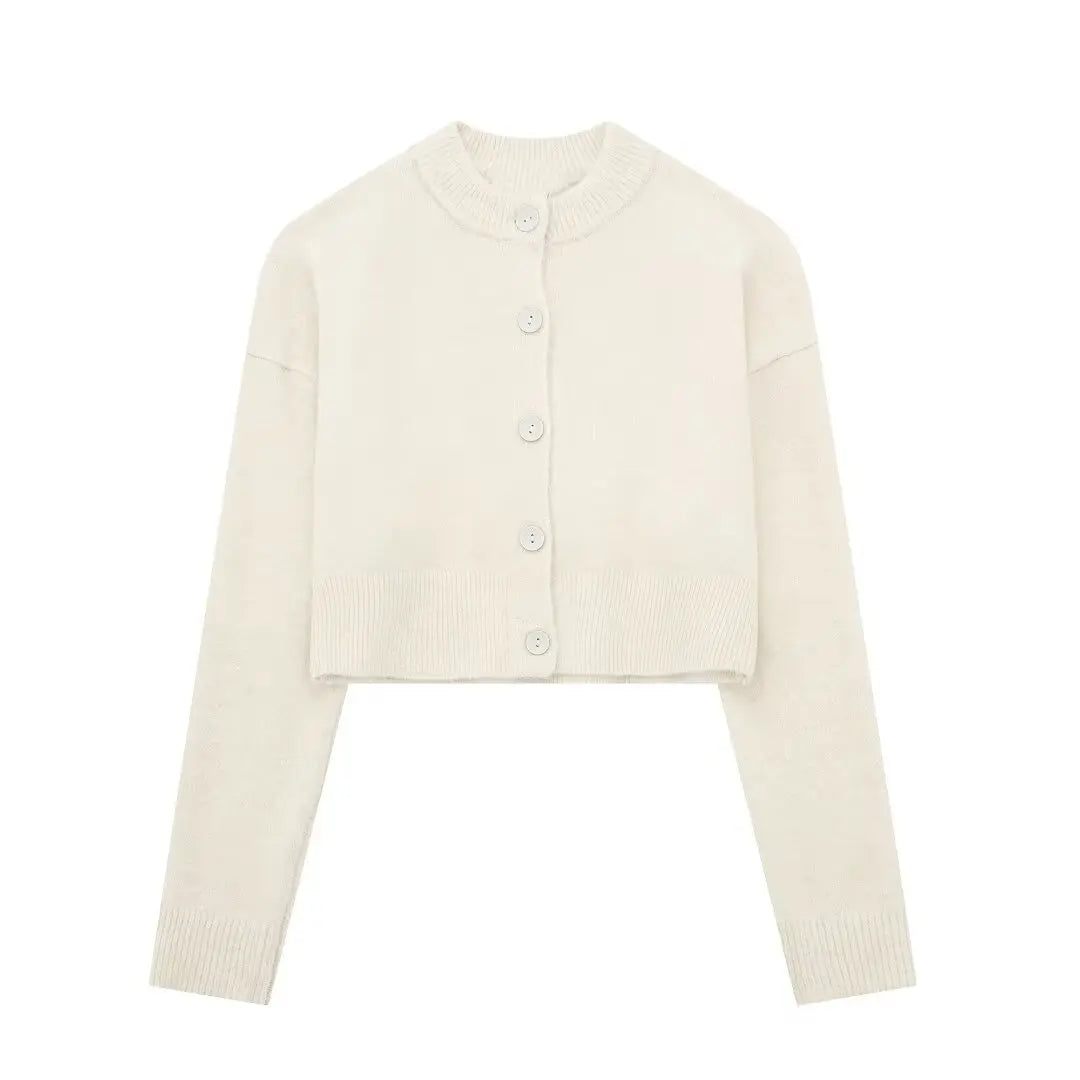 Aiertu  -  Women Cropped Knit Cardigan Sweater Single Breasted Long Sleeve O Neck Coat Elegant Solid Outerwear Female Chic Top Aiertu
