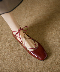Aiertu  French Mulberry Lace Up Splicing Flats Square Toe Aiertu