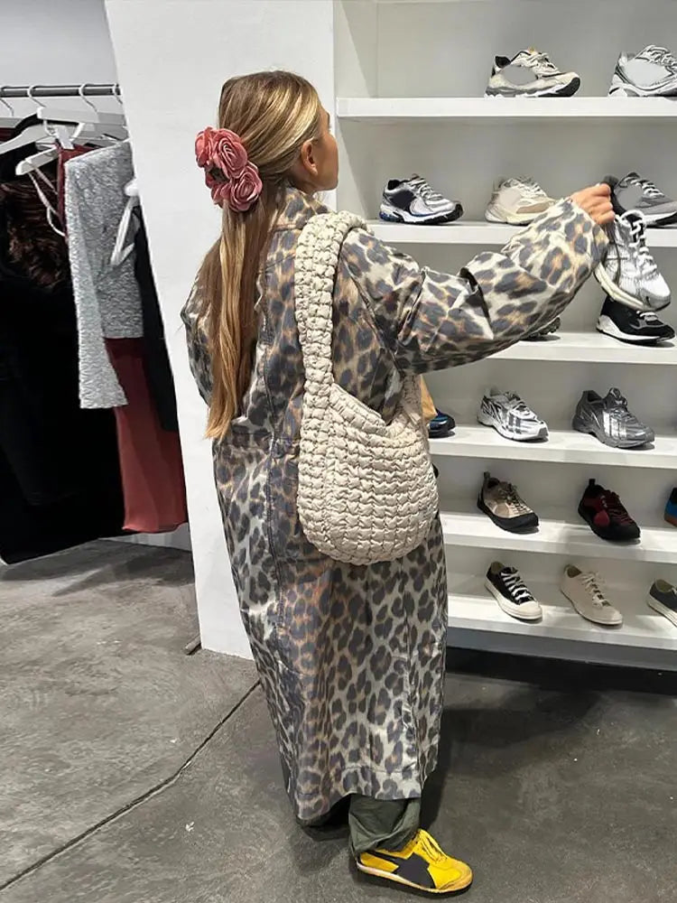 Aiertu  -  Fashion Leopard Printed Single Breasted Long Coats Casual Lapel Full Sleeve Pocket Loose Windbreak Autumn Lady Commute Outwear Aiertu