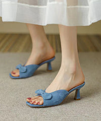 Aiertu  Stylish Splicing High Heel Blue Suede Slide Sandals Bow Peep Toe Aiertu