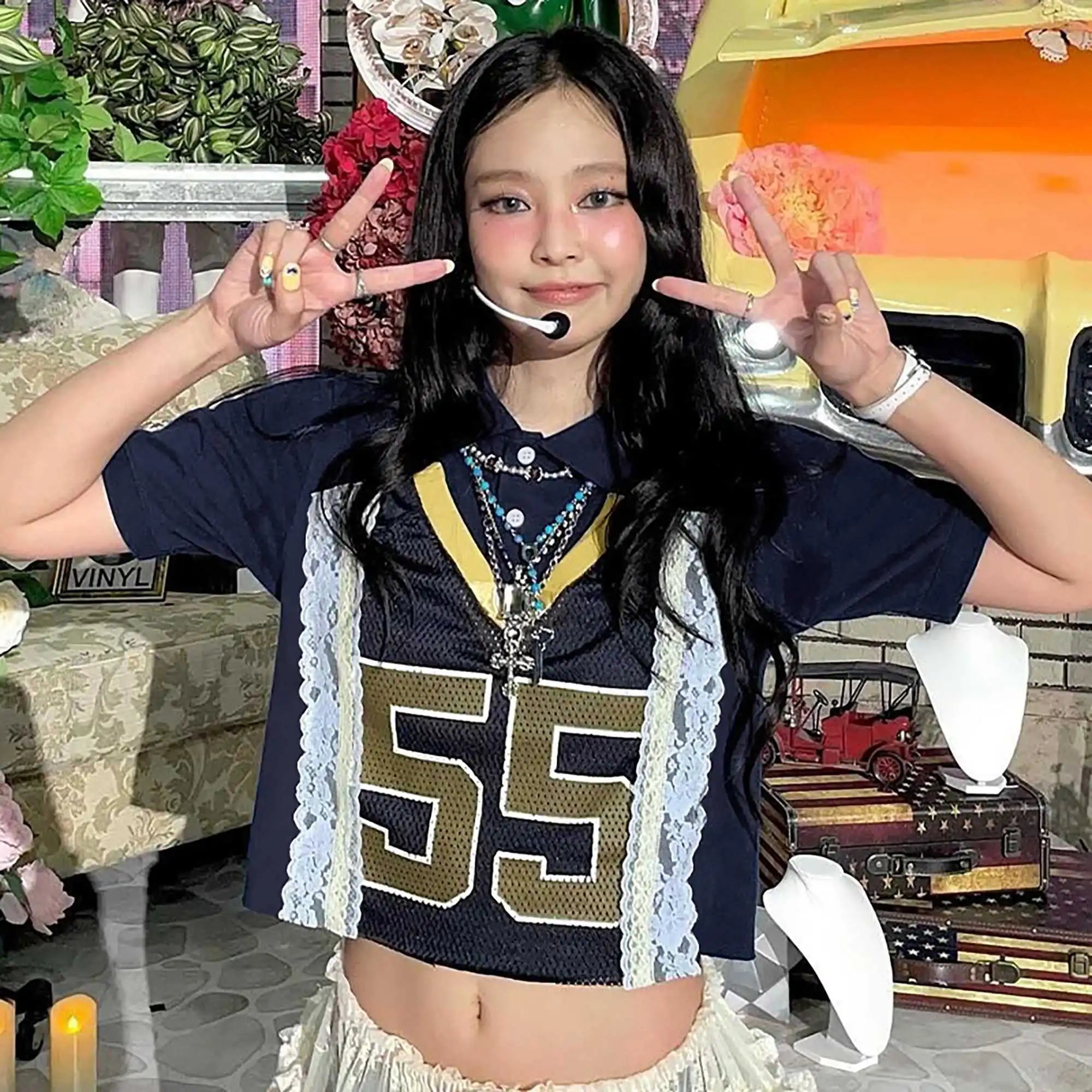 Aiertu  -  Korean POLO Collar Short Sleeved T-shirt for Women Summer New Lace Patchwork Letter Print Spice Girl Casual T Shirt Y2k Top Aiertu