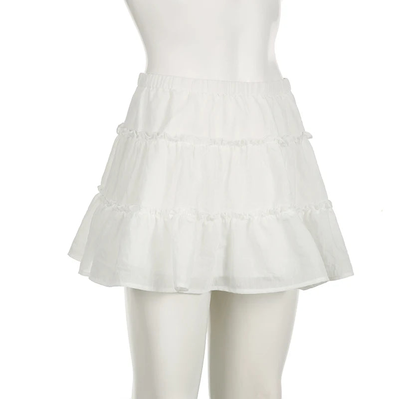 Aiertu  Holidays Chic White Summer Mini Skirt Folds Ruched Solid Fashion A-Line Women's Skirts Beach Hottie Bottoms Coquette Aiertu