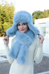 Aiertu  -  Hat Scarf Set Winter Warm Earmuffs Hat Girl Hat Natural Fluffy Plush Hat Leather Hat  Шапка Женская Aiertu