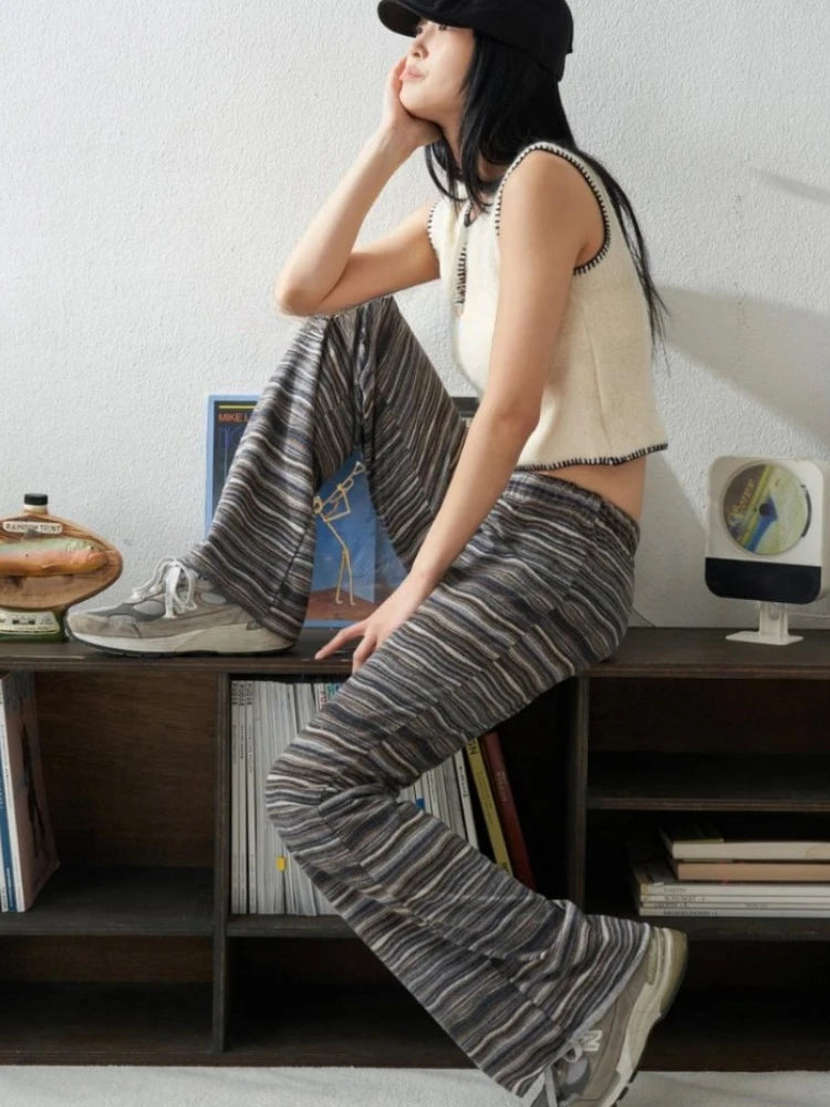 Aiertu  Striped Flare Pants for Women Drawstring Casual Fashion Pantalon Femme Streetwear Slim Fit Y2k Trousers 2025 New Bottoms Aiertu