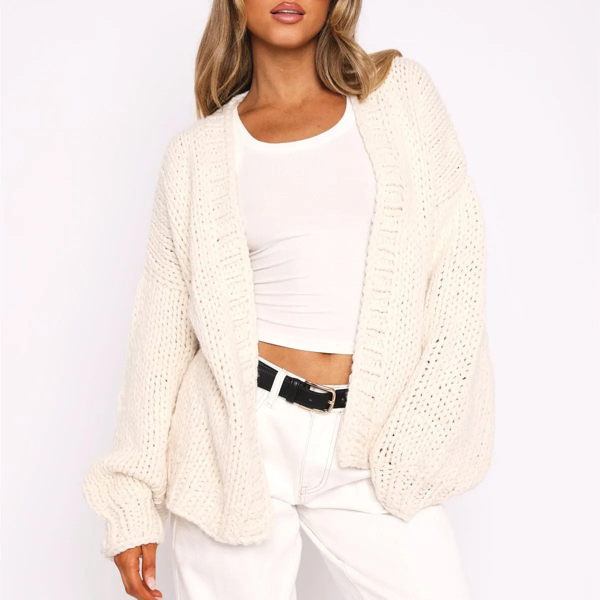 Aiertu  -  Womens Oversized Cardigan Sweaters Cable Knit Lantern Long Sleeve Open Front Cardigans Y2k Aesthetic Coat Outwear Aiertu