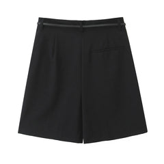 Aiertu  -  European and American style fashion all-match belt pleated all-match casual shorts women's new straight wide-leg suit shorts Aiertu