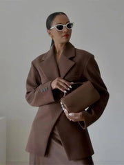 Aiertu  -  Casual Brown Lapel With Pocket Jacket Woman Fashion Cuff Buttons Long Sleeve Blazer Coat 2026 Lady Autumn High Street Outwear Aiertu