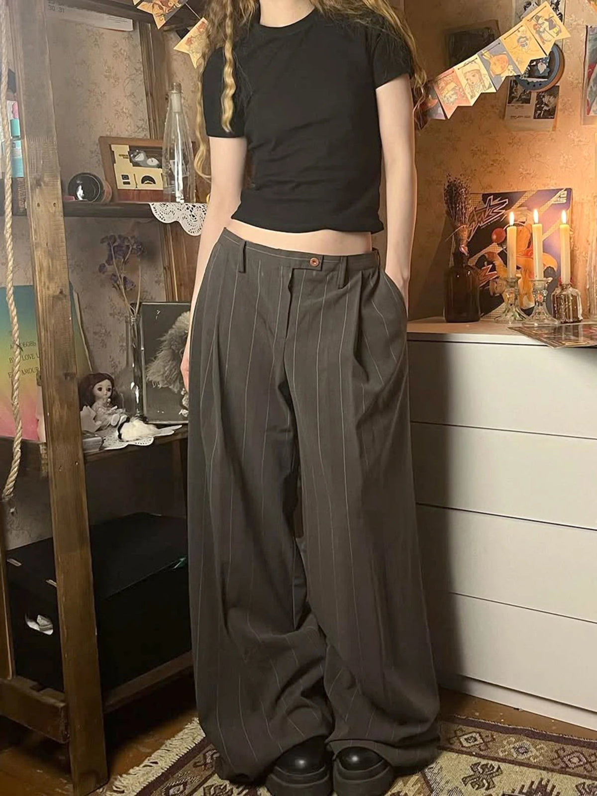 Aiertu    -  Harajuku Low Rise Suit-pants Women Vintage 2000s Loose Striped Print Casual Pants Korean Fashion Streetwear Trousers y2k Aiertu