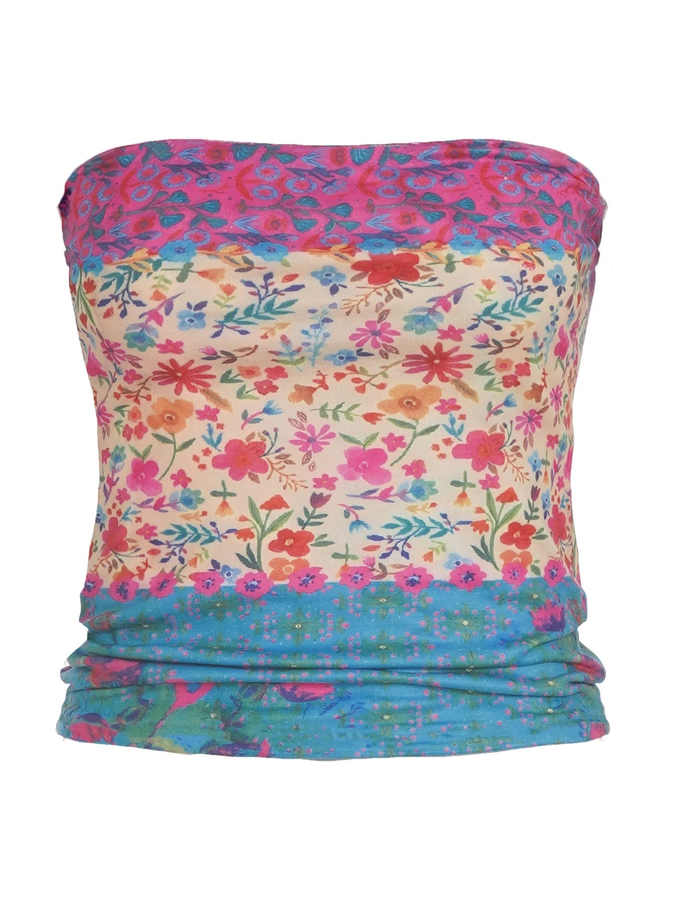 Aiertu  -  y2k Aesthetic Tube Top Summer Holiday Cute Floral Print Skinny Strapless Cropped Tops Women Casual Basic Tee Vintage 90s Aiertu