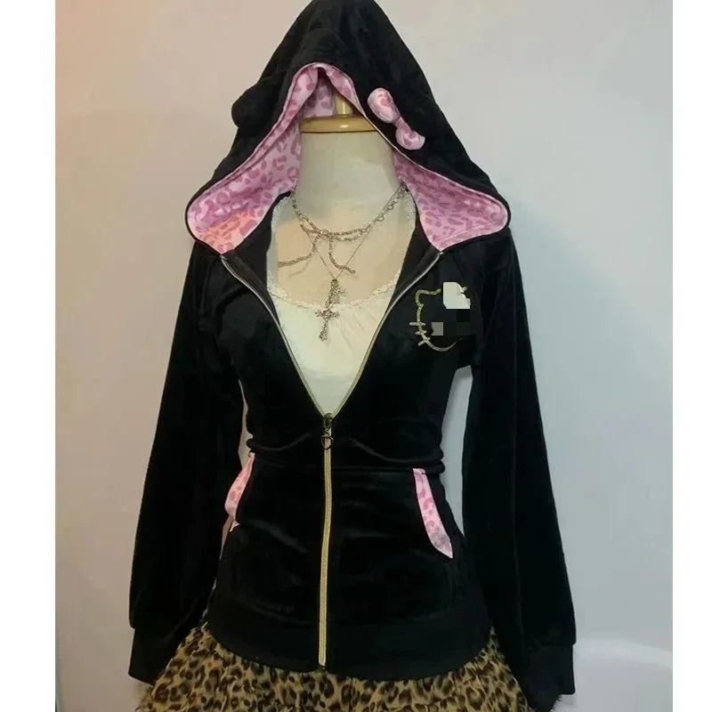 Aiertu  -  Streetwear American Harajuku Hoodie Y2K Women Hip Hop Fashion Plush Patchwork Zipper Hoodie Gothic Fashion Sportswear Sweatshirt Aiertu