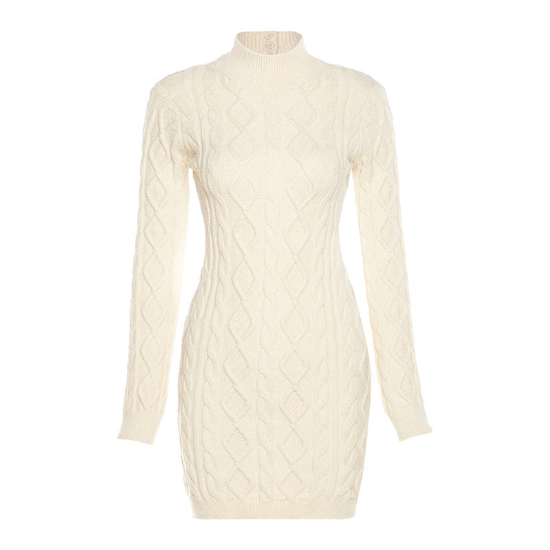 Aiertu - Long Sleeve Round Neck Slim Knitted Dress Aiertu