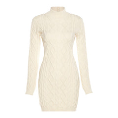 Aiertu - Long Sleeve Round Neck Slim Knitted Dress Aiertu