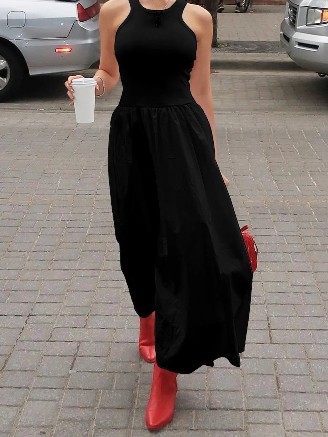 Aiertu  -  Fashion O-neck Sleeveless Long Tank Dresses for Women White 2026 Summer Casual Office Lady High Waist A-line Black Holiday Dress Aiertu