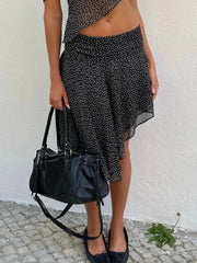 Aiertu  -  Vintage Polka Dot Print Midi Skirt Elegant Retro Low Rise Loose Irregular Skirts for Women Y2k Aesthetic Clothing Summer Aiertu