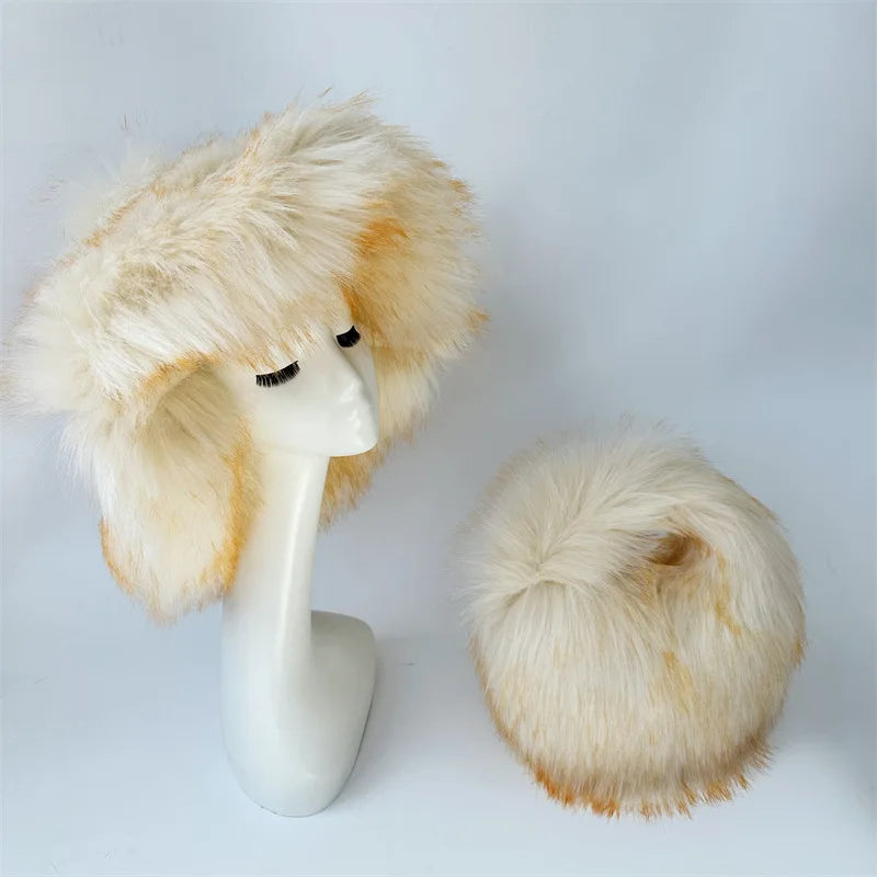 Aiertu  -  Winter Hat New Candy Color Faux Fur Y2k Warm Plush Basin Hat Unisex Bucket Hat Bob Homme Aiertu