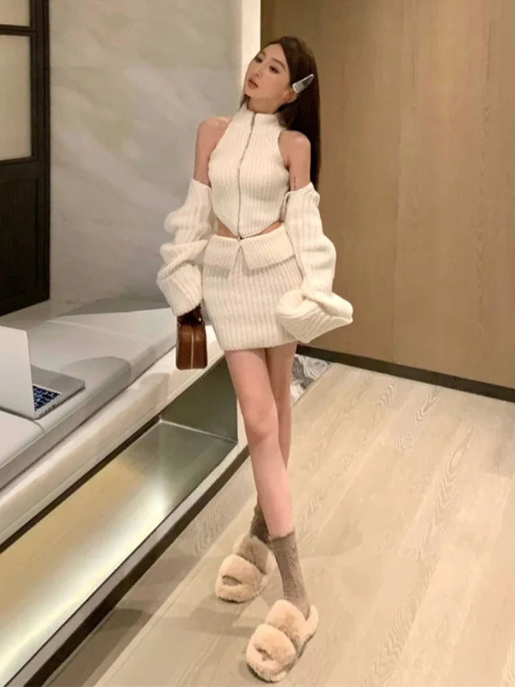 Aiertu Elegant Knitted Clothing 3 Piece Set Casual Short Cardigan + Slim Vest + Sexy Y2k Mini Skirt Korean Fashion Suit  Winter Aiertu