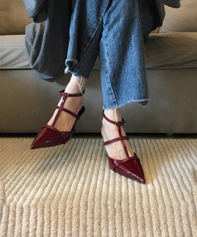Aiertu  Mulberry Faux Leather Chic Splicing Hollow Out Stiletto Pointed Toe Aiertu