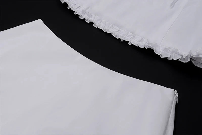 Aiertu  Elegant Strapless Lace Ruffles Off Shoulder Tank Top With White Long Skirt Aesthetic Gentle Slim Women 2 Piece Set Aiertu