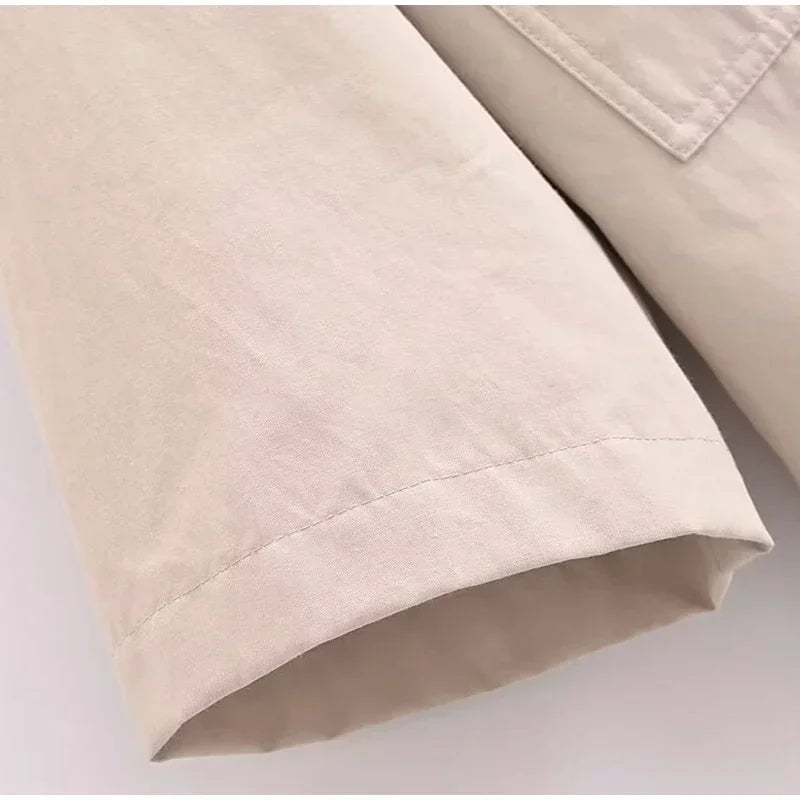 Aiertu  -  Fashion Lapel Spliced Coats Women Casual Single-breasted Pockets Short Sleeve Female Jacket Autumn Lady Solid Loose Outwear Aiertu