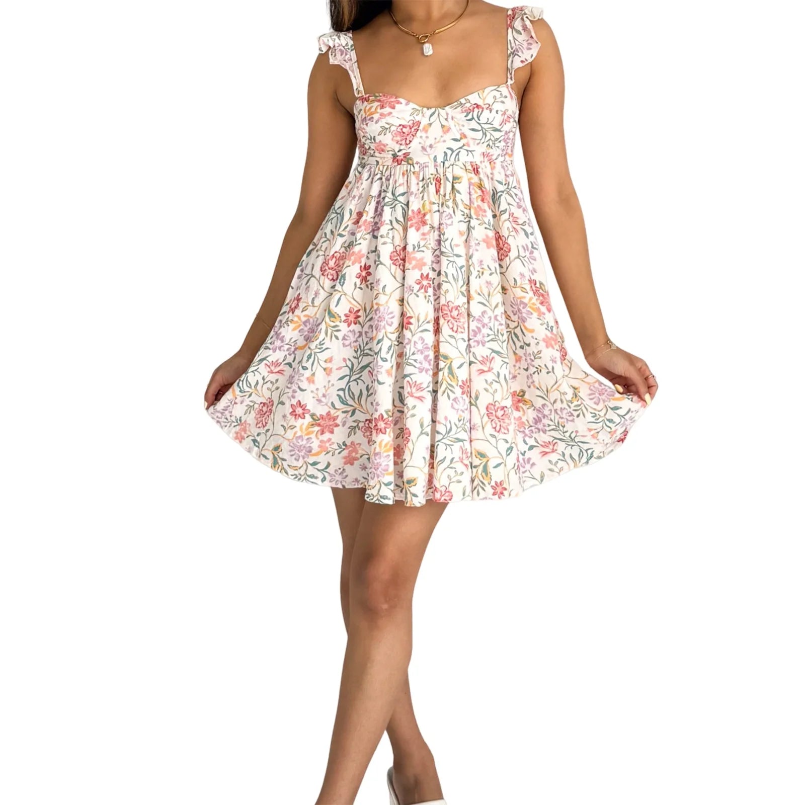 Aiertu  -  Women V-Neck Maxi Dress Sleeveless Ruffle Floral Print Boho Beach Dress Summer Casual Long Dress with Pockets Aiertu