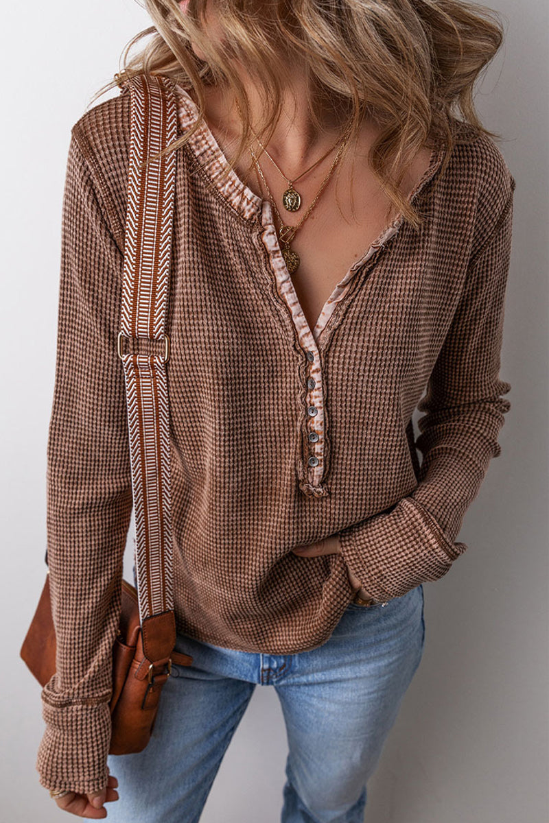 Aiertu  -Casual Plaid Buttons Patchwork V Neck Tops(3 Colors) aiertu