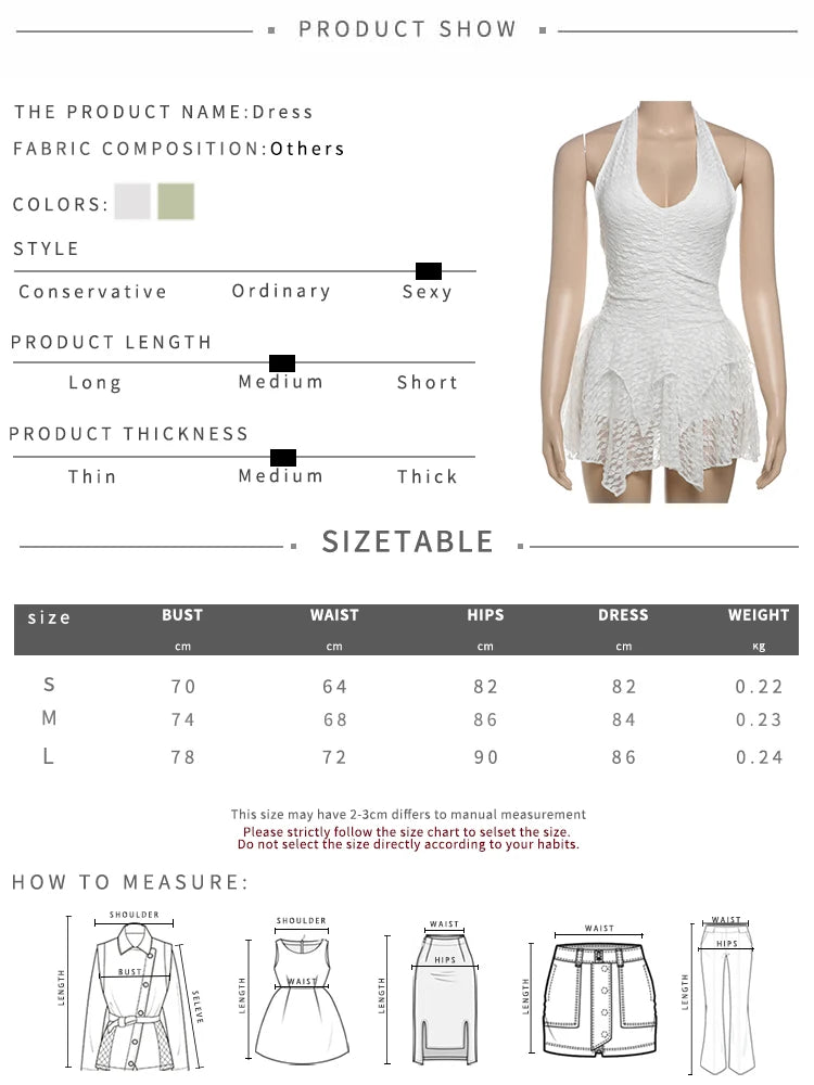 Aiertu  -  Halter Sexy Backless Mini Dress Women Low-Neck Irregular hem Mesh Patchwork Ruffles Midnight Club Party Trend Outfits Aiertu