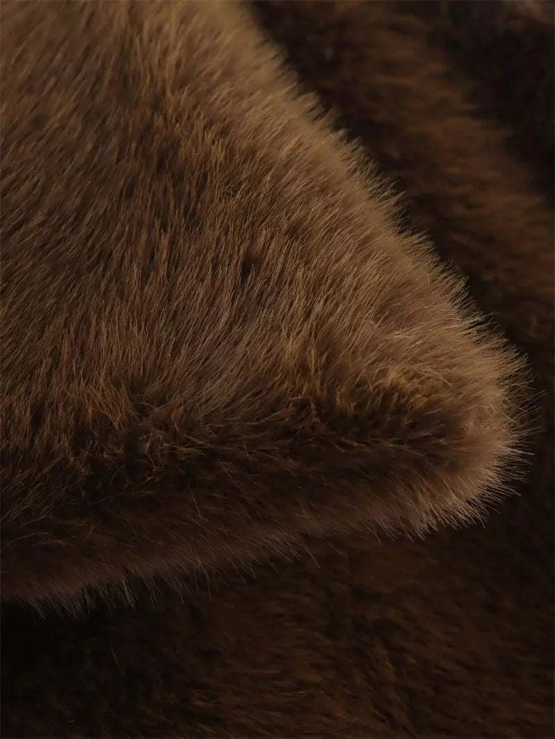 Aiertu  -  casual winter outfits 2024 Winter Brown Fluffy Faux Fur Short Coat Women Elegant Lapel Long Sleeve Plush Soft Warm Jacket Lady High Streetwear Aiertu