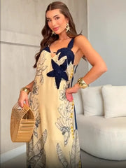 Aiertu  -  Fashion Knitted Star Suspender Maxi Dress For Women Floral Stripe Printed Sling Beach Long Dress Female Chic Vacation Beach Robe Aiertu