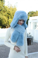 Aiertu  -  Hat Scarf Set Winter Warm Earmuffs Hat Girl Hat Natural Fluffy Plush Hat Leather Hat  Шапка Женская Aiertu