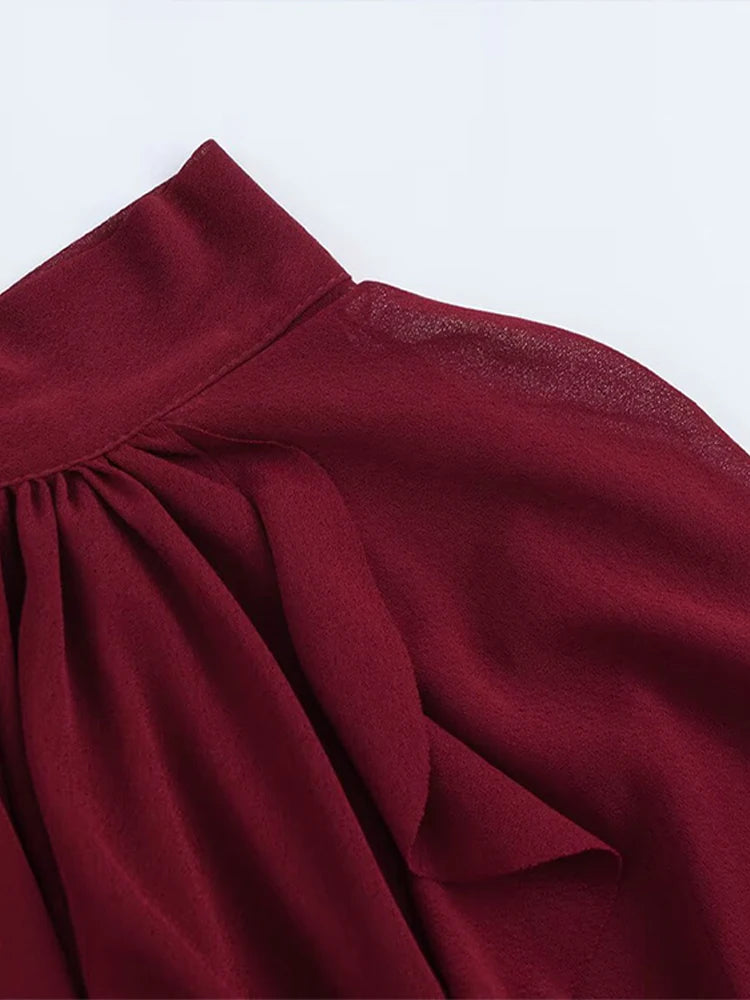 Aiertu  -  Layered Bow Cloak Women Shirt Top Pleated Round Neck Female Cape Jacket Coat Ribbon French Perspective Loose Casual Blouse New Aiertu