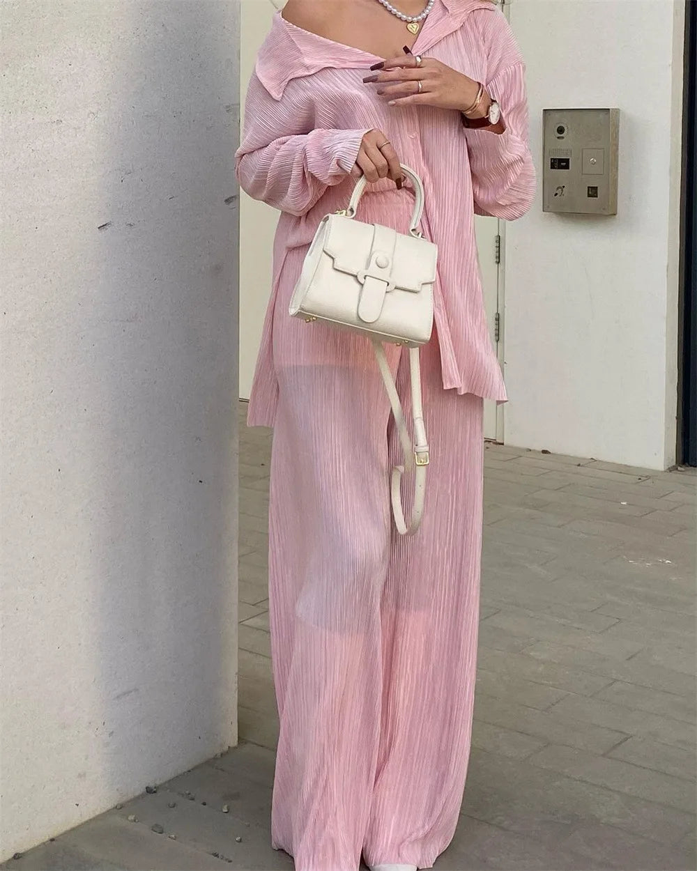 Aiertu  -  Causal Commuter Ladies Long Top Pants Set Streetwear Shirt Suit Big Wig Trousers Loose Two-piece Set Women Suit Festival Outfit Aiertu