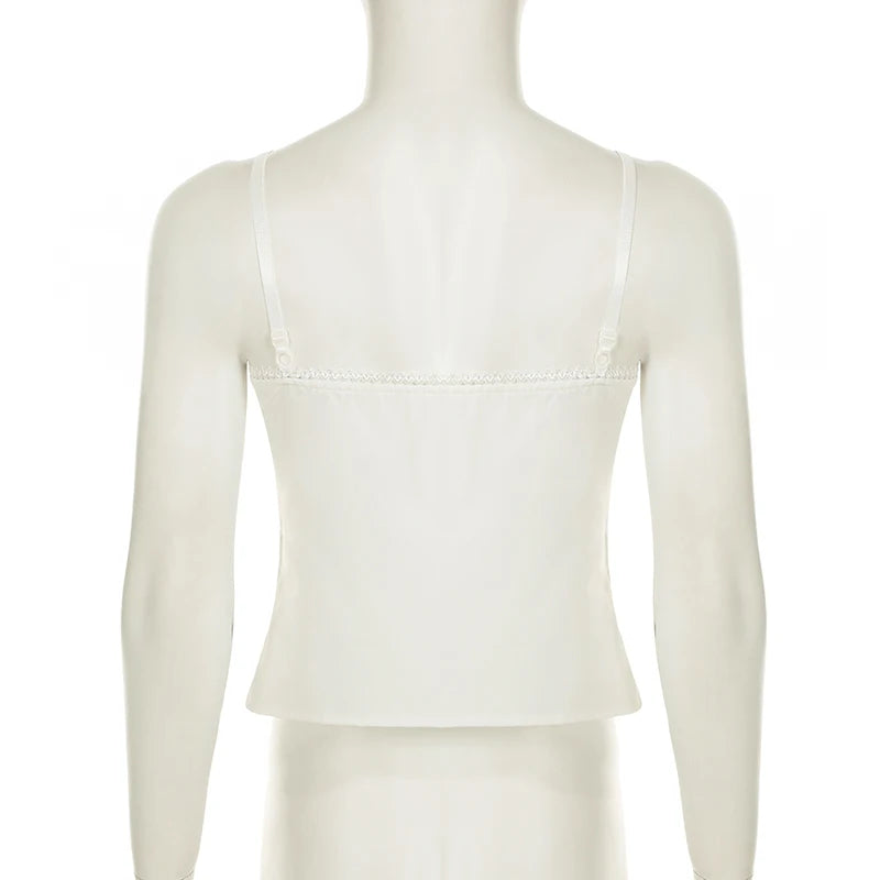 Aiertu  -  Solid Fold Texture Bow Sexy Camisole Deep V-neck Casual Streetwear All-match White Summer Top Chic Vintage Vest Aiertu