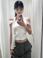 Aiertu  -  Y2k Aesthetics Fake Two Pieces T-shirt 2026 Fairy Grunge Halter Bodycon Tshirt Summer Harajuku Patchwork Irregular Bandage Tops Aiertu