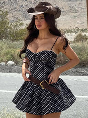 Aiertu  -  French Style Dot Printed A-Line Dress Sexy Slim Slash Neck Sleeveless Mini Dresses For Women 2026 Summer Fashion Ladies Aiertu