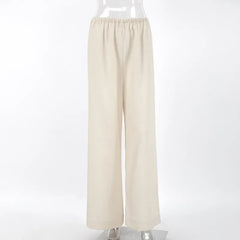 Aiertu  -  Cotton Linen Wide Leg Pants Women Fashion Elastic High Waist Pockets Casual Loose Trousers Streetwear Summer Vacation Bottoms Aiertu