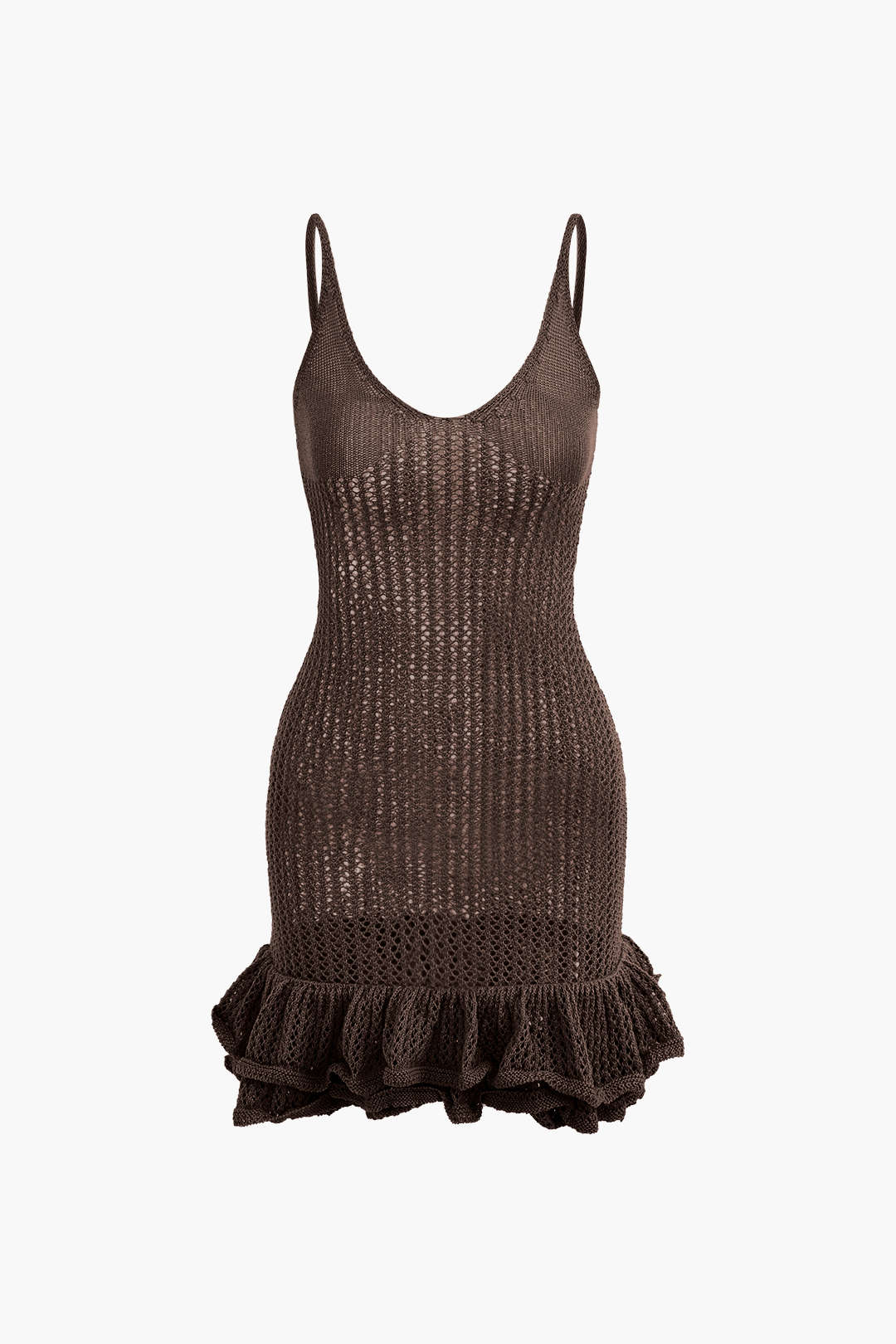 Aiertu  Open Knit Ruffle Hem Cami Mini Dress Aiertu