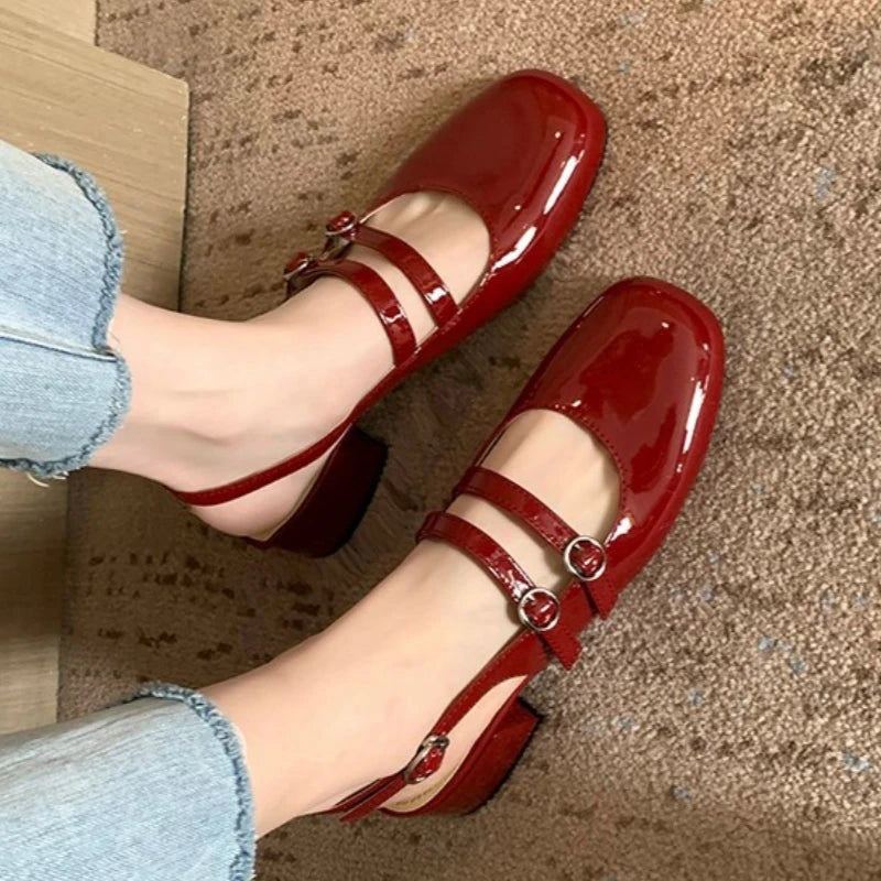 Aiertu  -  New Summer Fashion Comfortable Square Toe Light Mouth Double Buckle Single Shoes Solid Color Empty Back Toe Sandals for Women Aiertu