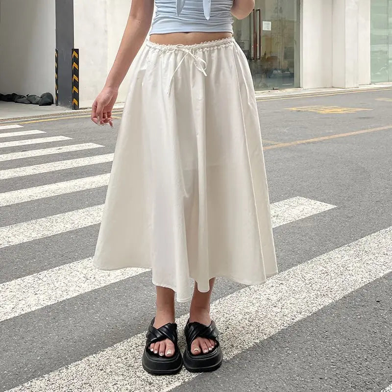 Aiertu  -  Skirt Lace-Up French Style Fairy Solid Color Women'S Loose Long Skirt That Covers The Flesh And Looks Slimming Leisure Skirt Aiertu