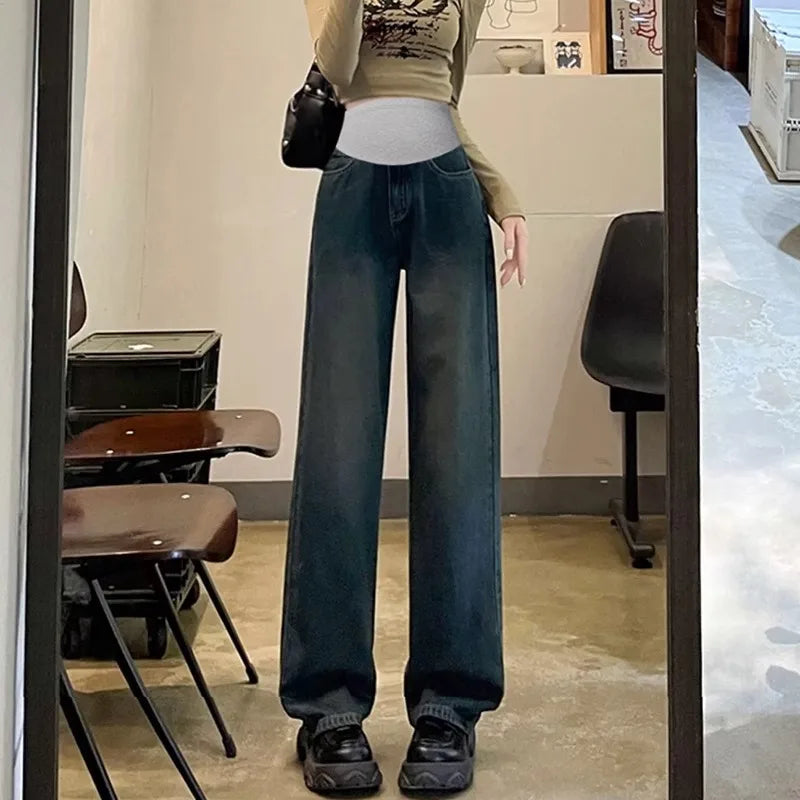Aiertu Fashion Maternity Jeans Maternal Clothes for Pregnant Wide Leg Pants Belly Support Trousers Premama Clothing Pregnancy Aiertu