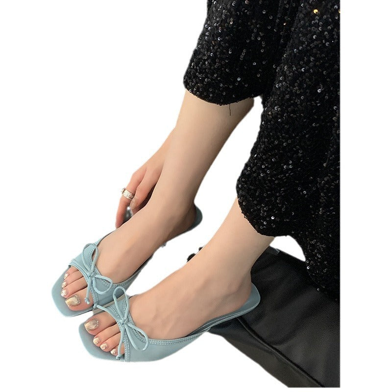 Aiertu  Slippers Women Summer Shoes Female Mule Rubber Flip Flops Low Pantofle Square Toe Butterfly-Knot Slides Med Mules Hawaiian 2025 Aiertu